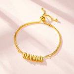Personalised 3D Bubble Balloon Letter Adjustable Bracelet with Box Chain Initial Name Jewellery Birthday Anniversary Gift for Women