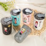 Personalized Cartoon Character Birth Flower 12oz Name Insulated Coffee Tumbler with Straw and Lid Travel Essentials Party Favors Gift for Women Girls