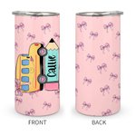 Scuolabus personalizzato multicolore con disegno di matita e bicchiere isolato da 15 oz con nome Regalo di compleanno per bambini e studenti