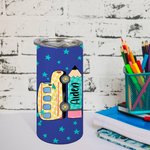 Scuolabus personalizzato multicolore con disegno di matita e bicchiere isolato da 15 oz con nome Regalo di compleanno per bambini e studenti