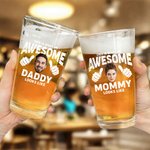 Personalized Awesome Photo Portrait 16oz Beer Glass with Text Housewarming Birthday Gift for Family