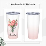 Personalisierte Farbverlauf Trinkflasche 600ml mit Geburtsblumenstrauß und Namen Auto Flasche mit Strohhalm Jahrestag Geburtstag Geschenk für sie
