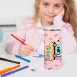 Scuolabus personalizzato multicolore con disegno di matita e bicchiere isolato da 15 oz con nome Regalo di compleanno per bambini e studenti