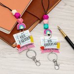 Personalized Glitter Notebook Pencil Apple Design Rainbow Beaded Lanyard with Name Back to School Appreciation Gift for Teacher