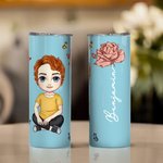 Henkilökohtainen söpö sarjakuvahahmo ja syntymä kukka suunnittelu 20oz nimi Skinny Tumbler olki Travel Essentials syntymäpäivälahja perheen ystävä