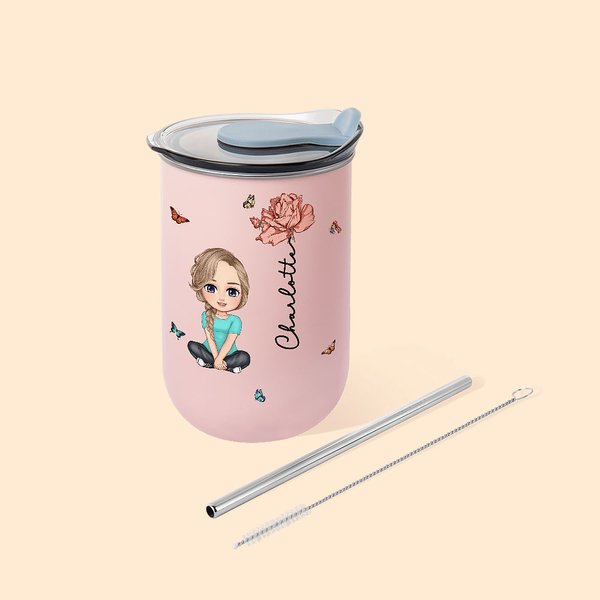 Gepersonaliseerde Cartoon karakter geboorte bloem 12oz naam geïsoleerde koffie Tumbler met rietje en deksel reizen Essentials partij Gunsten Gift voor