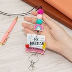 Personalized Glitter Notebook Pencil Apple Design Rainbow Beaded Lanyard with Name Back to School Appreciation Gift for Teacher