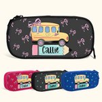 Pochette à crayons personnalisée Coquette Bow Star School Bus Pencil Design with Name Large Capacity Back to School Gift for Kids