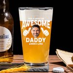 Personalized Awesome Photo Portrait 16oz Beer Glass with Text Housewarming Birthday Gift for Family