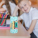 Scuolabus personalizzato multicolore con disegno di matita e bicchiere isolato da 15 oz con nome Regalo di compleanno per bambini e studenti
