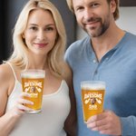 Personalized Awesome Photo Portrait 16oz Beer Glass with Text Housewarming Birthday Gift for Family