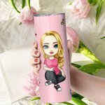 Henkilökohtainen söpö sarjakuvahahmo ja syntymä kukka suunnittelu 20oz nimi Skinny Tumbler olki Travel Essentials syntymäpäivälahja perheen ystävä