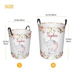 Personalized Floral Elephant Waterproof Oxford Cloth Portable Toy Storage Laundry Basket with Name Birthday Gift for Children