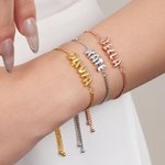 Personalised 3D Bubble Balloon Letter Adjustable Bracelet with Box Chain Initial Name Jewellery Birthday Anniversary Gift for Women