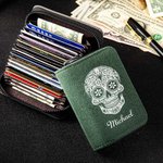Personalised Skull Compact Card Holder Wallet with Name Birthday Day of the Dead Gift Halloween Gift for Men