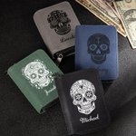 Personalised Skull Compact Card Holder Wallet with Name Birthday Day of the Dead Gift Halloween Gift for Men