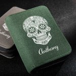 Personalised Skull Compact Card Holder Wallet with Name Birthday Day of the Dead Gift Halloween Gift for Men