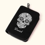 Personalised Skull Compact Card Holder Wallet with Name Birthday Day of the Dead Gift Halloween Gift for Men