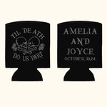 Personalized Til Death Do Us Part Sugar Skull Beer Can Cooler Sleeve with Name and Date Set of 12 Day of the Dead Wedding Gift for Family Couple