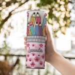 Personalized 3D Effect Pink Stars Pencil Case Design 20oz Skinny Tumbler with Lid and Straw Back to School Appreciation Gift for Teacher Student