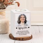 Personalized Photo White Wooden Memorial Tea Light Candle Holder with Name Condolence Sympathy Gift for Loss of Loved One