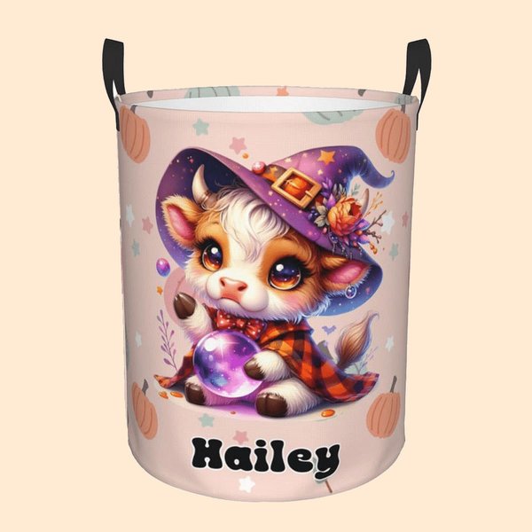 Personalisierte Hochland Kuh wasserdicht Oxford Lagerung Korb mit Namen große Kapazität Veranstalter Halloween Geschenk für Kinder