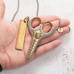 Personalised Vintage Tulip Scissors with Necklace Case Cross Stitch Supplies Birthday Gift for Sewing Enthusiast