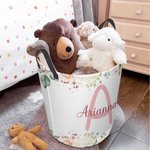 Personalized Floral Large Waterproof Oxford Cloth Toy Storage Laundry Basket  with handle with Name and Initial Housewarming Birthday Gift for Kids