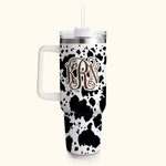 Personalisierte Kuh Leopard Print Monogramm 40oz isoliert Becher mit Deckel Stroh und Griff Geburtstag Geschenk für Cowboys Cowgirls