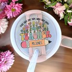 Personalized Colourful Pencil Flower Teacher Name Tag Lid Topper Tumbler Accessories for Stanley Teacher’s Day Back to School Gift for Teacher