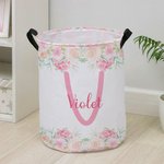 Personalized Floral Large Waterproof Oxford Cloth Toy Storage Laundry Basket  with handle with Name and Initial Housewarming Birthday Gift for Kids