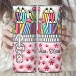Personalized 3D Effect Pink Stars Pencil Case Design 20oz Skinny Tumbler with Lid and Straw Back to School Appreciation Gift for Teacher Student