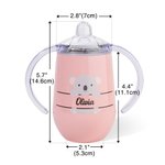 Personalized Cute Animal 10oz Insulated Training Sippy Cup with Name and Handle Birthday Gift for Toddler Kid