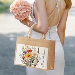 Personalized Wildflower Large Reusable Jute Bag with Name Birthday Wedding Gift for Friends Family
