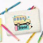 Pochette à crayons personnalisée Coquette Bow Star School Bus Design avec nom Back to School Birthday Gift for Kids