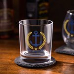 Personalized Boat Anchor Pattern Design 10oz Whisky Glasses and Slate Coaster Set with Text Birthday Father's Day Gift for Grandpa Dad Whisky Lovers