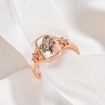 Personalized Engraved Bow Birth Flower Bouquet Sterling Silver Ring with Double Birthstones Birthday Mother's Day Gift for Women