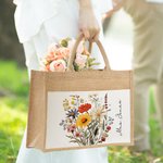 Personalized Wildflower Large Reusable Jute Bag with Name Birthday Wedding Gift for Friends Family