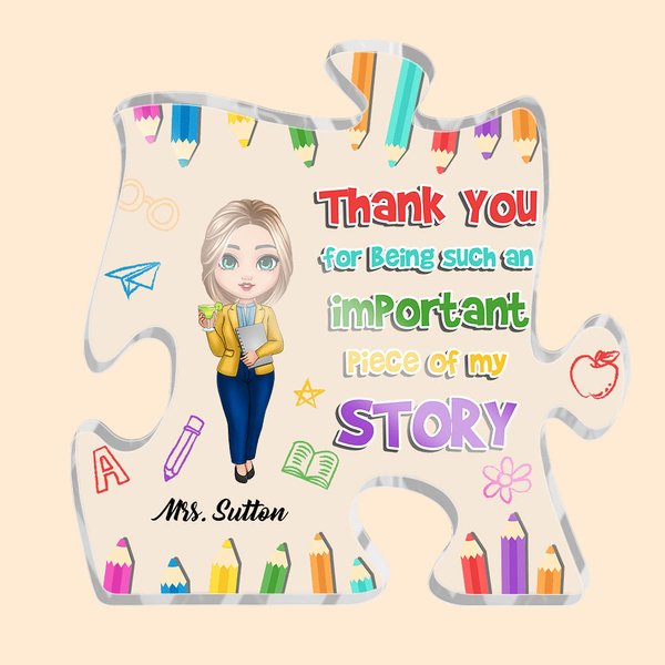 Personalized Cartoon Pencil Acrylic Puzzle Plaque with Name Desk Decor Appreciation Teacher’s Day Gift for Teacher