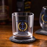 Personalized Unique Boat Anchor Design 10oz Whisky Glasses and Slate Coaster Set with Text Birthday Father's Day Gift for Grandpa Dad Whisky Lovers