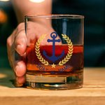 Personalized Boat Anchor Pattern Design 10oz Whisky Glasses and Slate Coaster Set with Text Birthday Father's Day Gift for Grandpa Dad Whisky Lovers