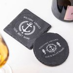 Personalized Unique Boat Anchor Design 10oz Whisky Glasses and Slate Coaster Set with Text Birthday Father's Day Gift for Grandpa Dad Whisky Lovers