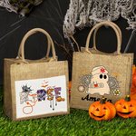 Personalisierte niedlichen Geist Krankenschwester Verband Kürbis Doodle Brief große Kapazität Jute Tote Tasche mit Namen lustig Halloween Geschenk für Krankenschwester