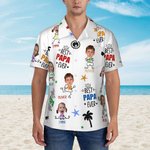 Personalized Best Papa Ever Funny Face Photo 100% Cotton Men's Hawaiian Shirt with Colourful Names Birthday Summer Vacation Gift for Dad Grandpa