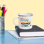 Personalized Cute School Bus 11oz Enamel Mug with Name Back to School Birthday Gift for Boys Girls
