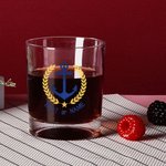 Personalized Boat Anchor Pattern Design 10oz Whisky Glasses and Slate Coaster Set with Text Birthday Father's Day Gift for Grandpa Dad Whisky Lovers