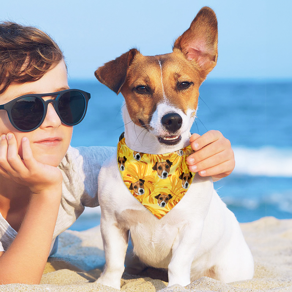 Bandana réglable pour chien avec photo, style hawaïen, fleur de palmier, fruit, plage, fête d'anniversaire, costume, cadeau pour les amoureux des anim