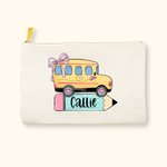 Pochette à crayons personnalisée Coquette Bow Star School Bus Design avec nom Back to School Birthday Gift for Kids