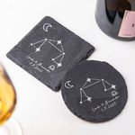 Personalized Engraved Birth Flower Bourbon Whiskey Glasses Zodiac Sign Slate Coaster with Name Birthday Gift for Family Friend