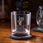 Personalized Engraved Birth Flower Bourbon Whiskey Glasses Zodiac Sign Slate Coaster with Name Birthday Gift for Family Friend